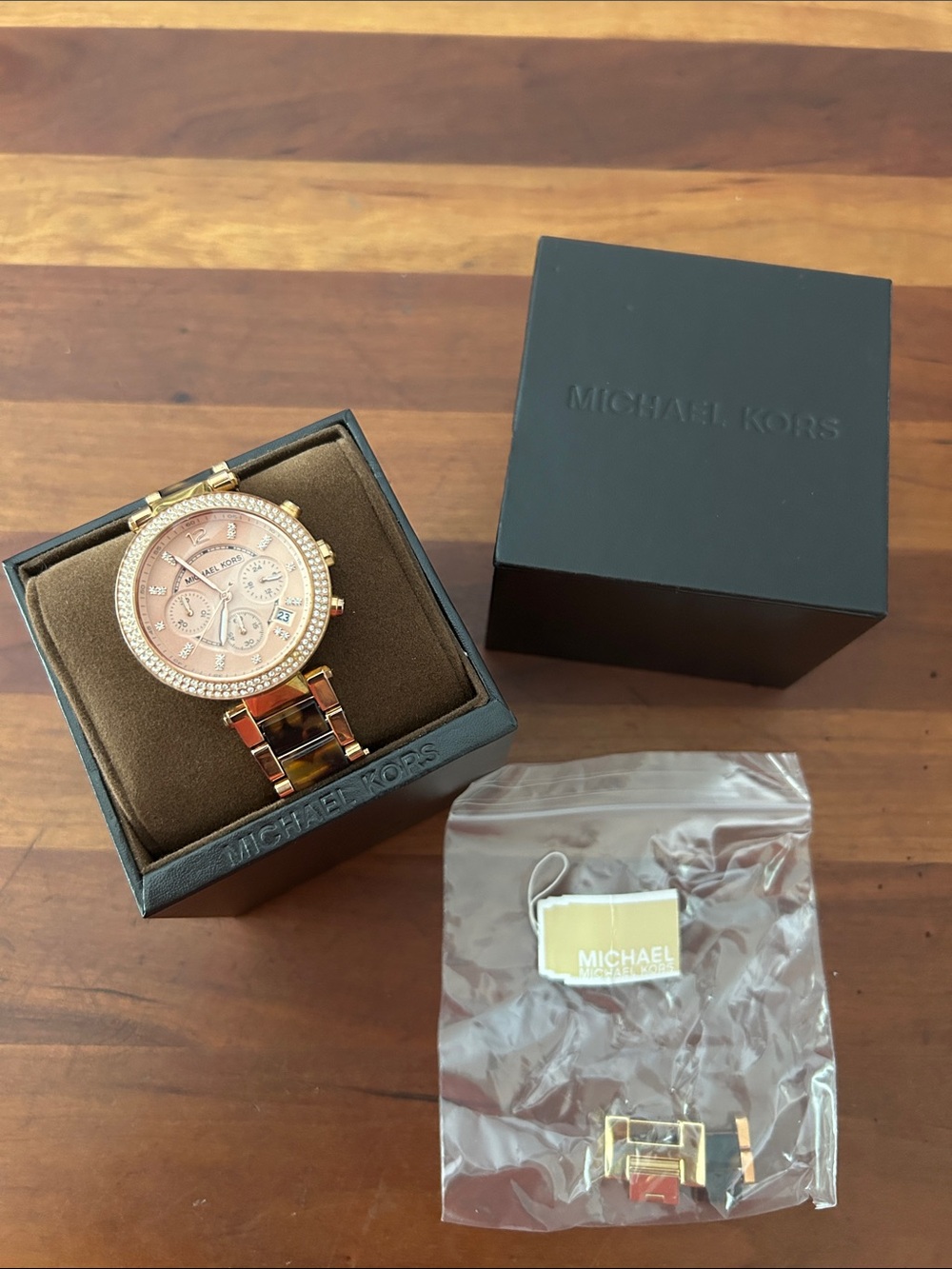 Michael Kors Rose Gold-Tone Crystal Bezel Chronograph Watch